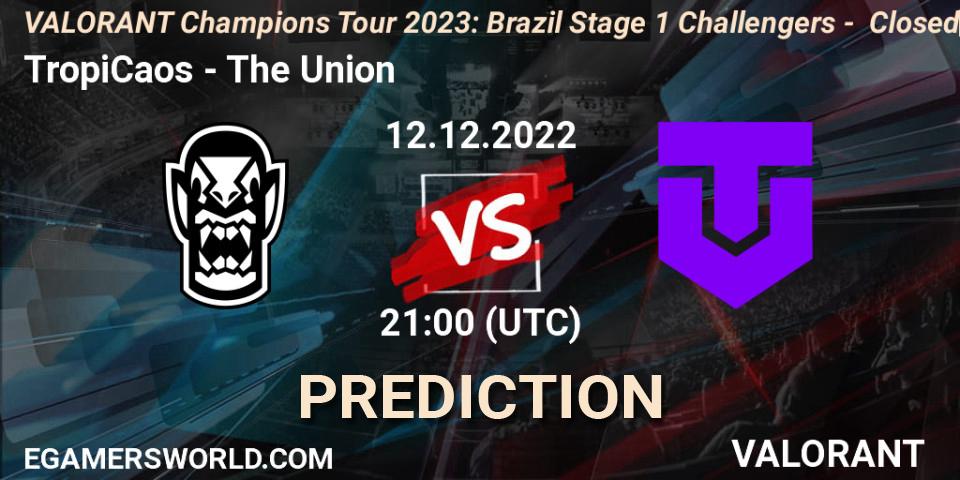 TropiCaos vs The Union: Match Prediction. 12.12.2022 at 21:00, VALORANT, VALORANT Champions Tour 2023: Brazil Stage 1 Challengers - Closed Qualifier