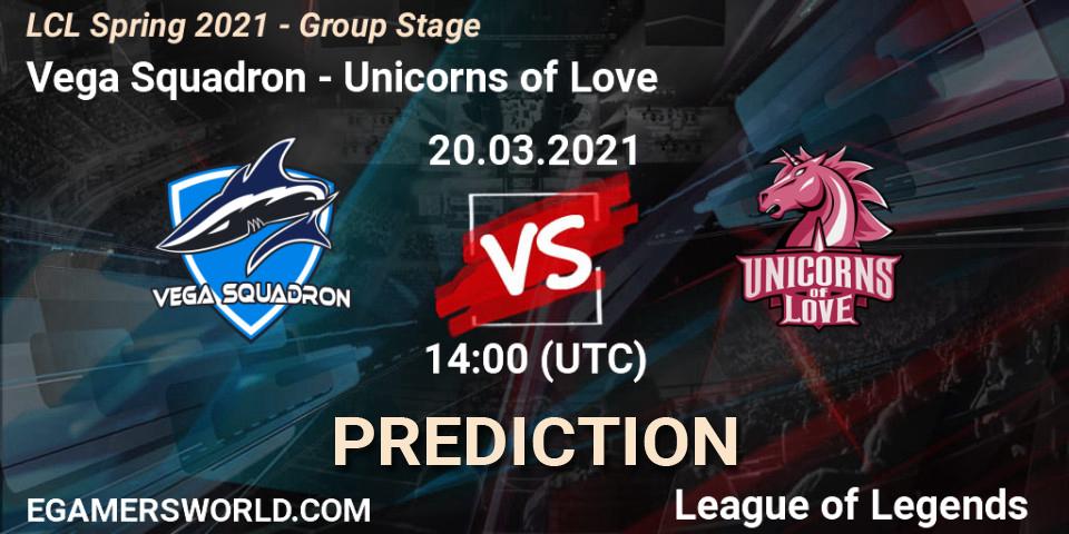 Vega Squadron vs Unicorns of Love: Match Prediction. 20.03.2021 at 14:00, LoL, LCL Spring 2021 - Group Stage