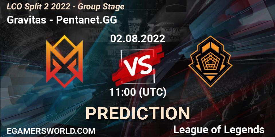 Gravitas vs Pentanet.GG: Match Prediction. 02.08.22, LoL, LCO Split 2 2022 - Group Stage