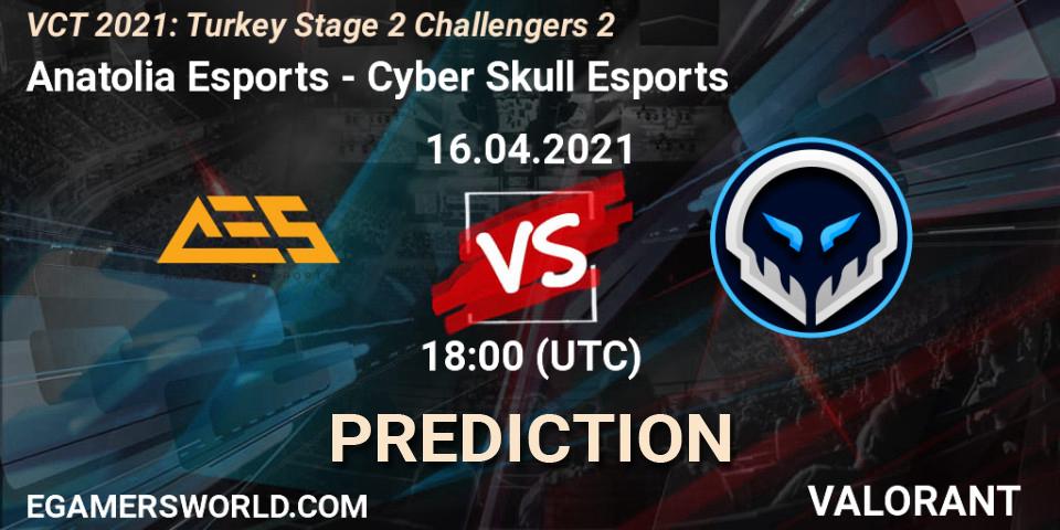 Anatolia Esports vs Cyber Skull Esports: Match Prediction. 16.04.2021 at 18:00, VALORANT, VCT 2021: Turkey Stage 2 Challengers 2