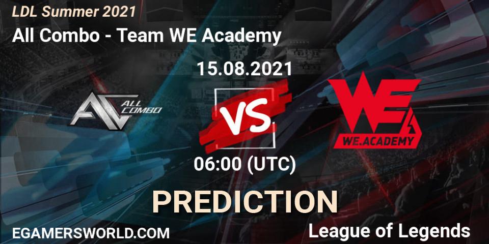 All Combo vs Team WE Academy: Match Prediction. 15.08.2021 at 06:00, LoL, LDL Summer 2021