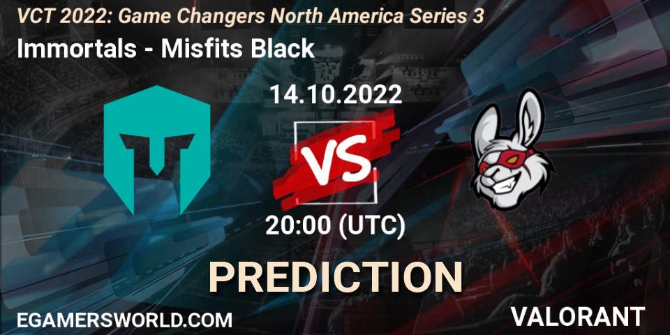 Immortals vs Misfits Black: Match Prediction. 14.10.2022 at 20:10, VALORANT, VCT 2022: Game Changers North America Series 3