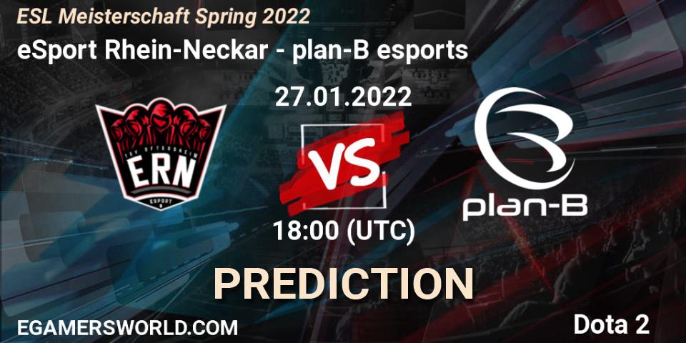 eSport Rhein-Neckar vs plan-B esports: Match Prediction. 27.01.2022 at 17:59, Dota 2, ESL Meisterschaft Spring 2022