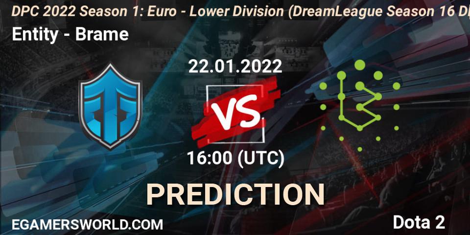 Entity vs Brame: Match Prediction. 22.01.22, Dota 2, DPC 2022 Season 1: Euro - Lower Division (DreamLeague Season 16 DPC WEU)