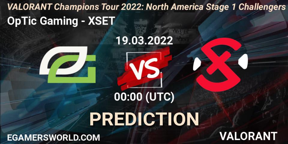 OpTic Gaming vs XSET: Match Prediction. 17.03.2022 at 23:45, VALORANT, VCT 2022: North America Stage 1 Challengers