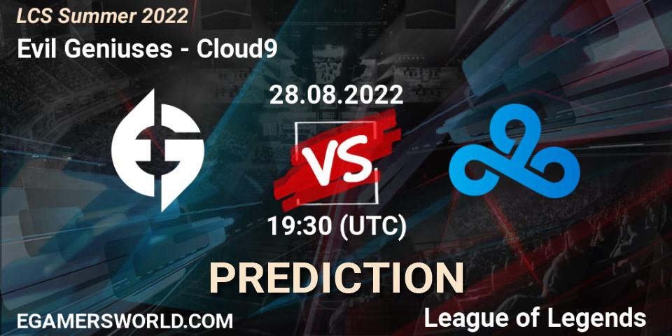 Evil Geniuses vs Cloud9: Match Prediction. 28.08.2022 at 20:00, LoL, LCS Summer 2022