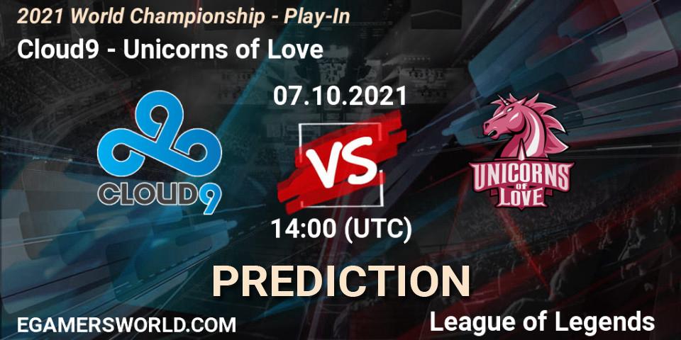 Cloud9 vs Unicorns of Love: Match Prediction. 07.10.21, LoL, 2021 World Championship - Play-In