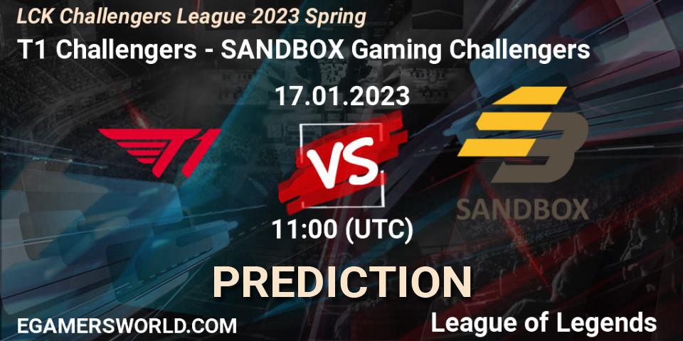 T1 Challengers vs SANDBOX Gaming Challengers: Match Prediction. 17.01.2023 at 11:25, LoL, LCK Challengers League 2023 Spring