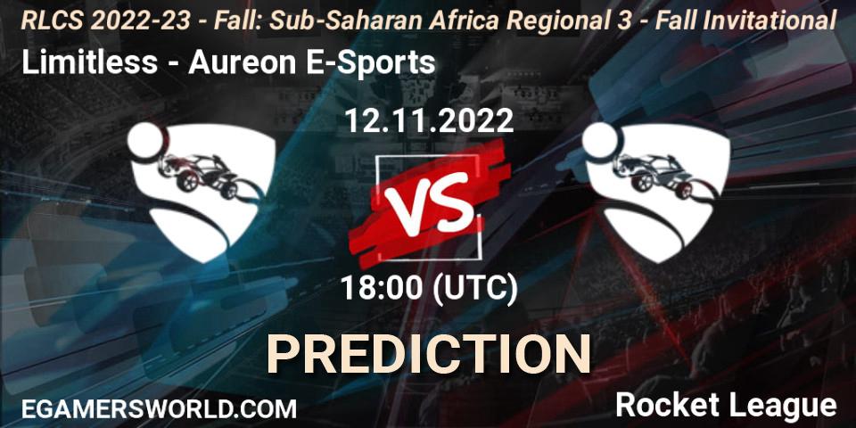 Limitless vs Aureon E-Sports: Match Prediction. 12.11.2022 at 18:00, Rocket League, RLCS 2022-23 - Fall: Sub-Saharan Africa Regional 3 - Fall Invitational