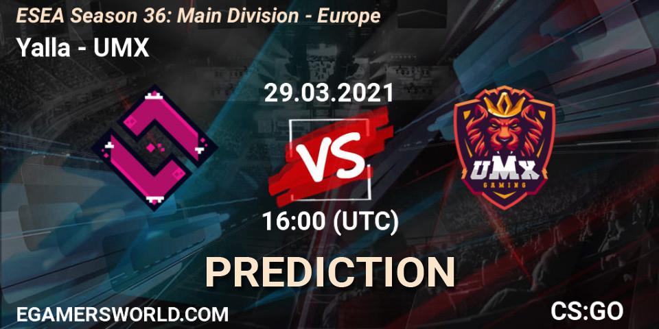 Yalla vs UMX: Match Prediction. 29.03.2021 at 16:00, Counter-Strike (CS2), ESEA Season 36: Main Division - Europe