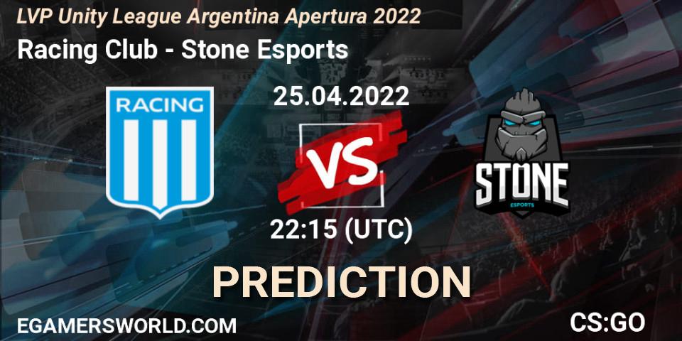 Racing Club vs Stone Esports: Match Prediction. 25.04.2022 at 22:15, Counter-Strike (CS2), LVP Unity League Argentina Apertura 2022