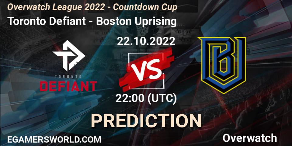 Toronto Defiant vs Boston Uprising: Match Prediction. 22.10.2022 at 22:00, Overwatch, Overwatch League 2022 - Countdown Cup