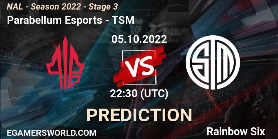 Parabellum Esports vs TSM: Match Prediction. 05.10.2022 at 22:30, Rainbow Six, NAL - Season 2022 - Stage 3