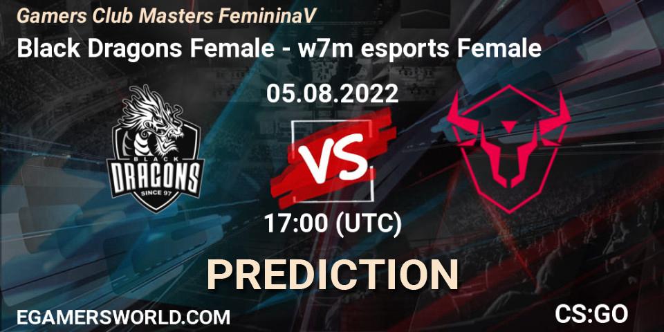 Black Dragons Female vs w7m esports Female: Match Prediction. 05.08.2022 at 17:00, Counter-Strike (CS2), Gamers Club Masters Feminina V