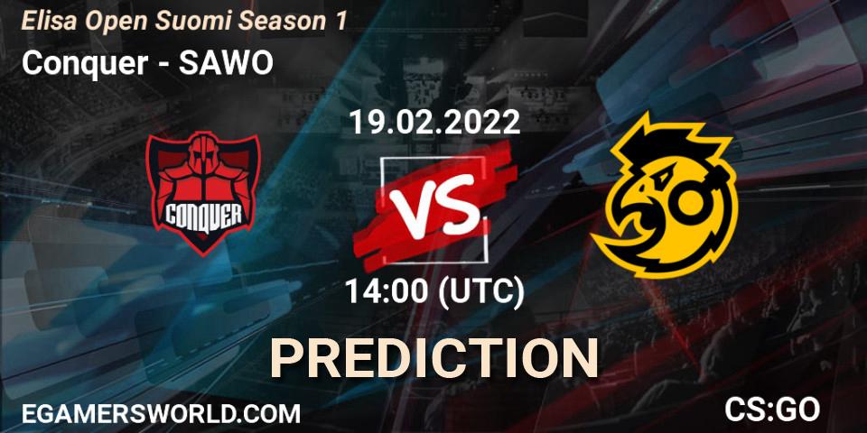 Conquer vs SAWO: Match Prediction. 19.02.2022 at 14:00, Counter-Strike (CS2), Elisa Open Suomi Season 1