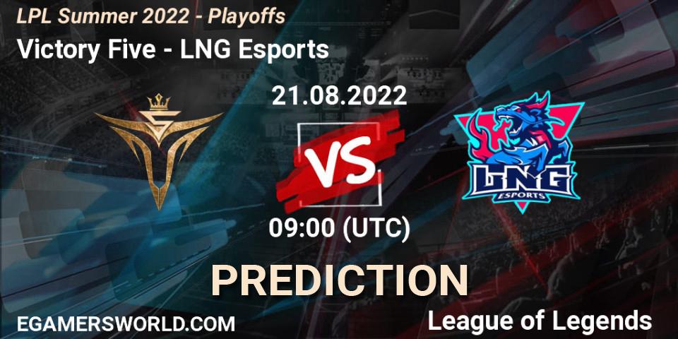 Victory Five vs LNG Esports: Match Prediction. 21.08.2022 at 09:00, LoL, LPL Summer 2022 - Playoffs