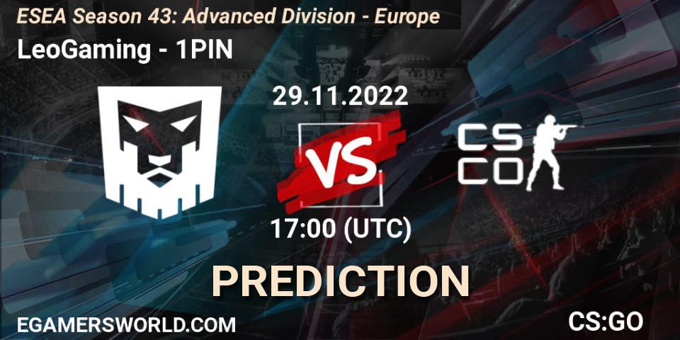 LeoGaming vs 1PIN: Match Prediction. 29.11.22, CS2 (CS:GO), ESEA Season 43: Advanced Division - Europe