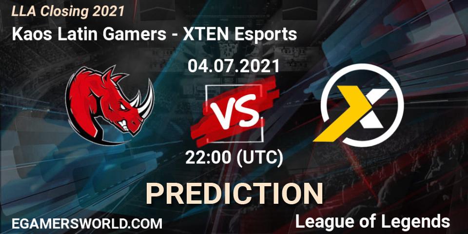 Kaos Latin Gamers vs XTEN Esports: Match Prediction. 05.07.21, LoL, LLA Closing 2021