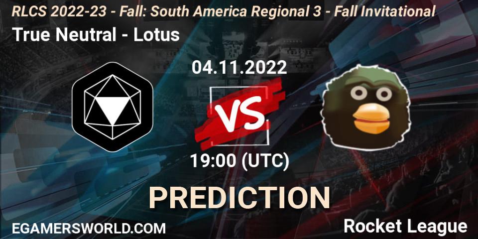 True Neutral vs Lotus: Match Prediction. 04.11.22, Rocket League, RLCS 2022-23 - Fall: South America Regional 3 - Fall Invitational