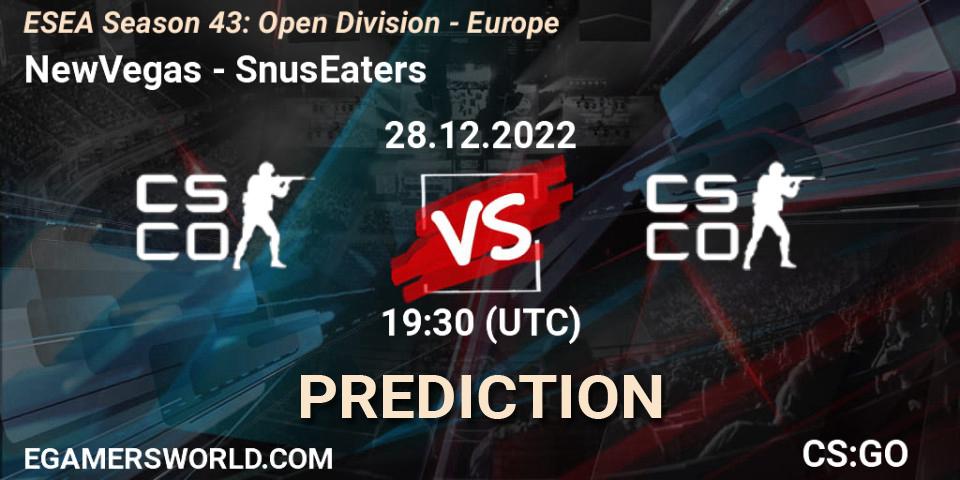 NewVegas vs SnusEaters: Match Prediction. 27.12.2022 at 18:00, Counter-Strike (CS2), ESEA Season 43: Open Division - Europe