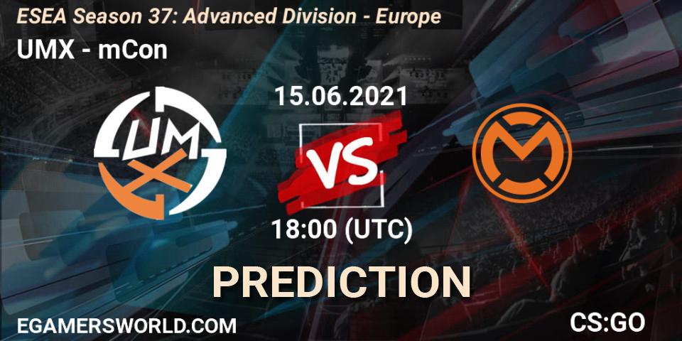 UMX vs mCon: Match Prediction. 15.06.2021 at 18:00, Counter-Strike (CS2), ESEA Season 37: Advanced Division - Europe