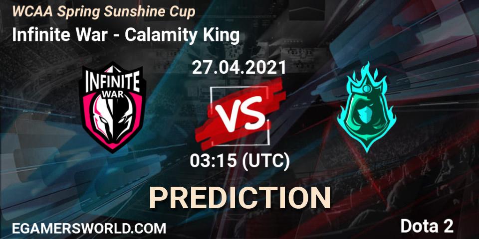 Infinite War vs Calamity King: Match Prediction. 27.04.2021 at 03:16, Dota 2, WCAA Spring Sunshine Cup