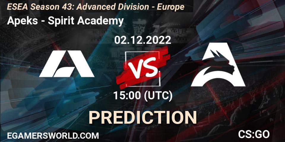 Apeks vs Spirit Academy: Match Prediction. 02.12.22, CS2 (CS:GO), ESEA Season 43: Advanced Division - Europe