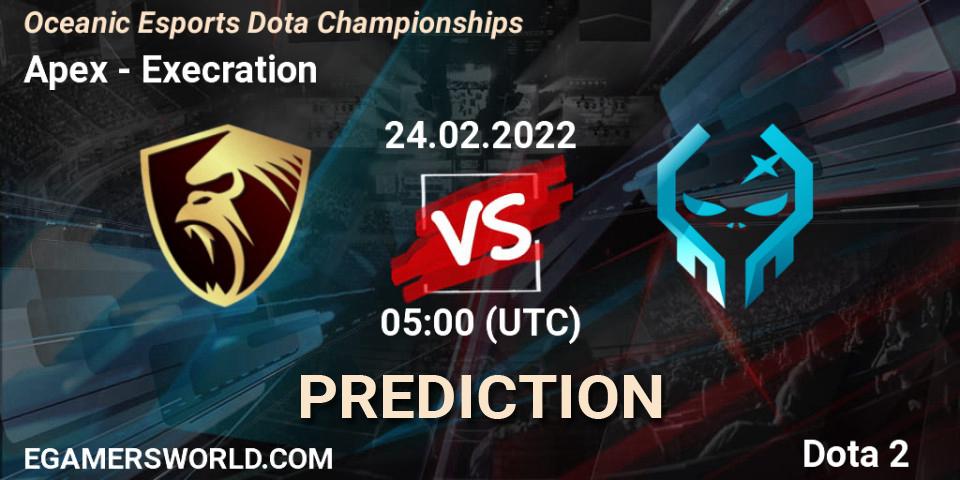 Apex vs Execration: Match Prediction. 24.02.2022 at 05:12, Dota 2, Oceanic Esports Dota Championships