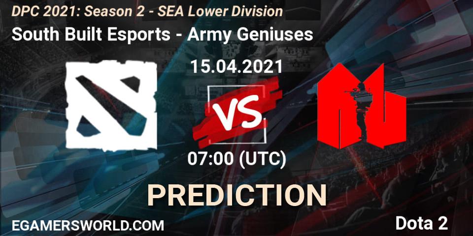 South Built Esports vs Army Geniuses: Match Prediction. 15.04.2021 at 06:35, Dota 2, DPC 2021: Season 2 - SEA Lower Division