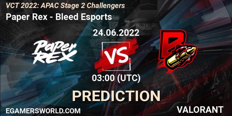 Paper Rex vs Bleed Esports: Match Prediction. 24.06.22, VALORANT, VCT 2022: APAC Stage 2 Challengers