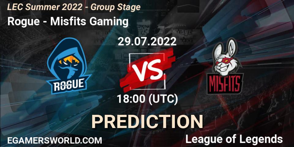 Rogue vs Misfits Gaming: Match Prediction. 29.07.22, LoL, LEC Summer 2022 - Group Stage