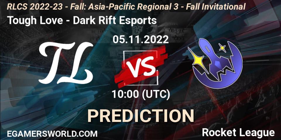 Tough Love vs Dark Rift Esports: Match Prediction. 05.11.2022 at 10:00, Rocket League, RLCS 2022-23 - Fall: Asia-Pacific Regional 3 - Fall Invitational
