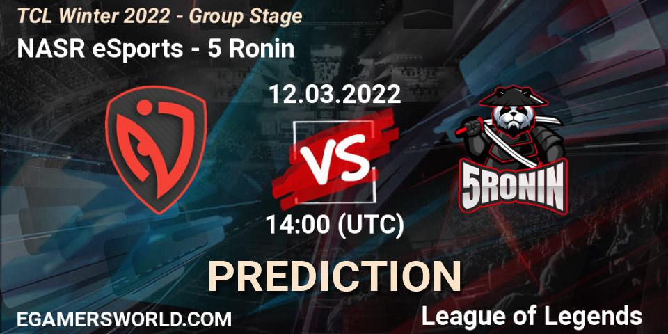 NASR eSports vs 5 Ronin: Match Prediction. 12.03.2022 at 14:00, LoL, TCL Winter 2022 - Group Stage