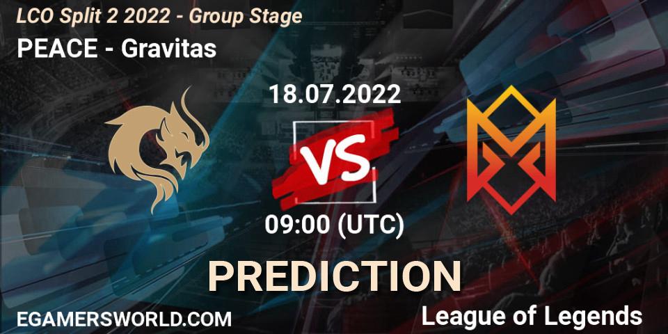 PEACE vs Gravitas: Match Prediction. 18.07.22, LoL, LCO Split 2 2022 - Group Stage