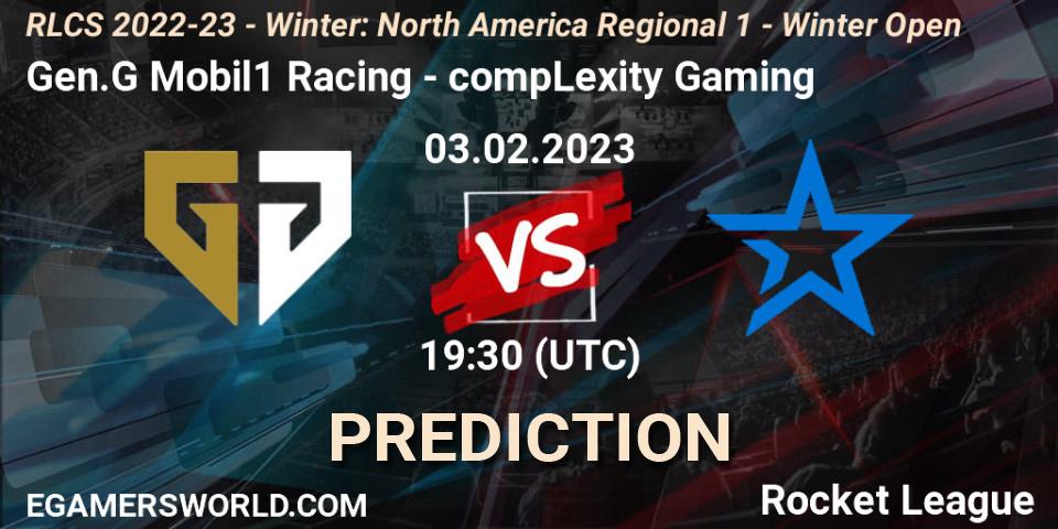 Gen.G Mobil1 Racing vs compLexity Gaming: Match Prediction. 03.02.2023 at 19:30, Rocket League, RLCS 2022-23 - Winter: North America Regional 1 - Winter Open