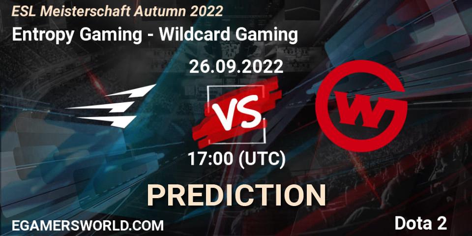 Entropy Gaming vs Wildcard Gaming: Match Prediction. 26.09.2022 at 17:09, Dota 2, ESL Meisterschaft Autumn 2022