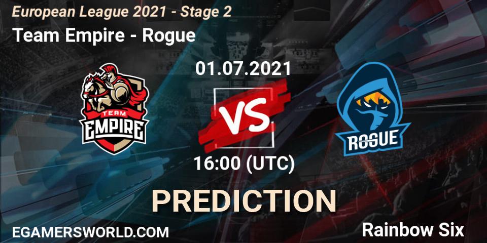 Team Empire vs Rogue: Match Prediction. 01.07.2021 at 16:00, Rainbow Six, European League 2021 - Stage 2