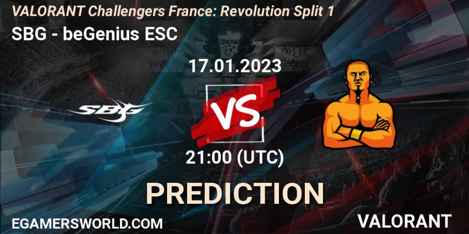 SBG vs beGenius ESC: Match Prediction. 17.01.2023 at 21:30, VALORANT, VALORANT Challengers 2023 France: Revolution Split 1