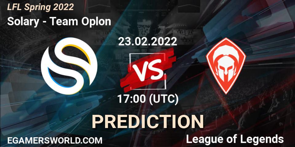 Solary vs Team Oplon: Match Prediction. 23.02.2022 at 17:00, LoL, LFL Spring 2022