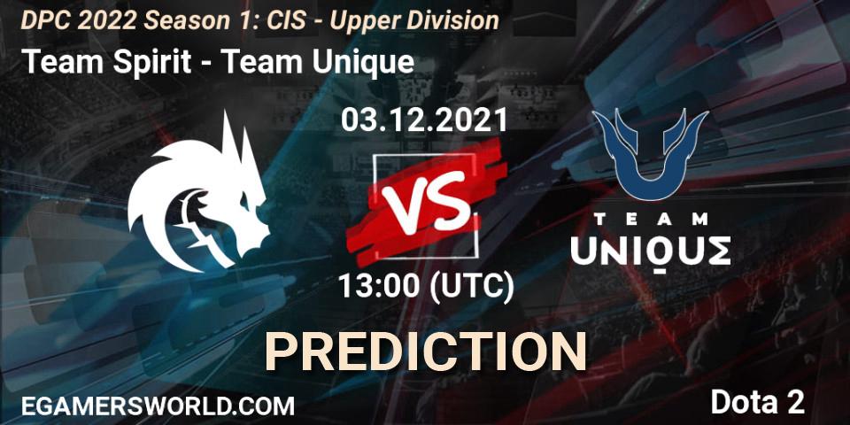 Team Spirit vs Team Unique: Match Prediction. 03.12.2021 at 11:04, Dota 2, DPC 2022 Season 1: CIS - Upper Division