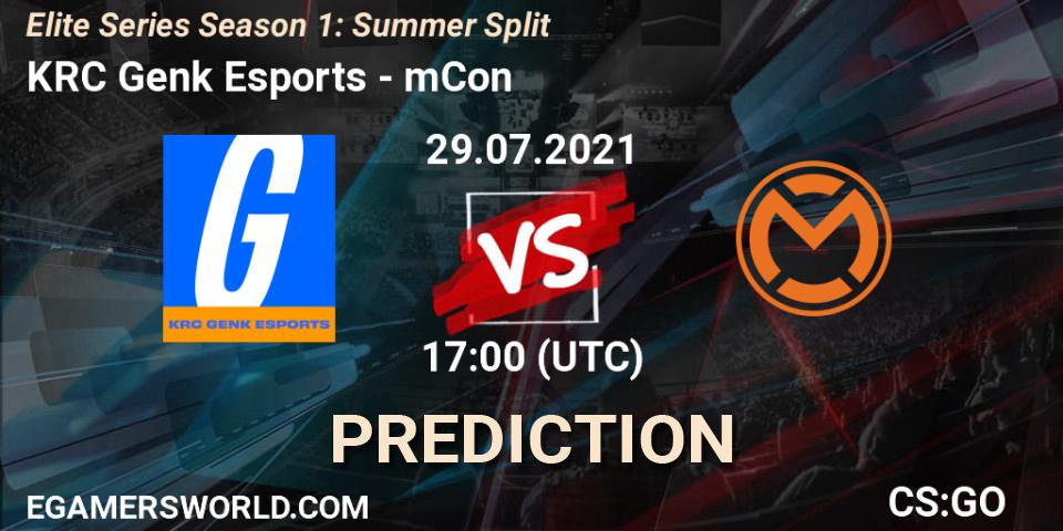 KRC Genk Esports vs mCon: Match Prediction. 29.07.2021 at 17:00, Counter-Strike (CS2), Elite Series Season 1: Summer Split