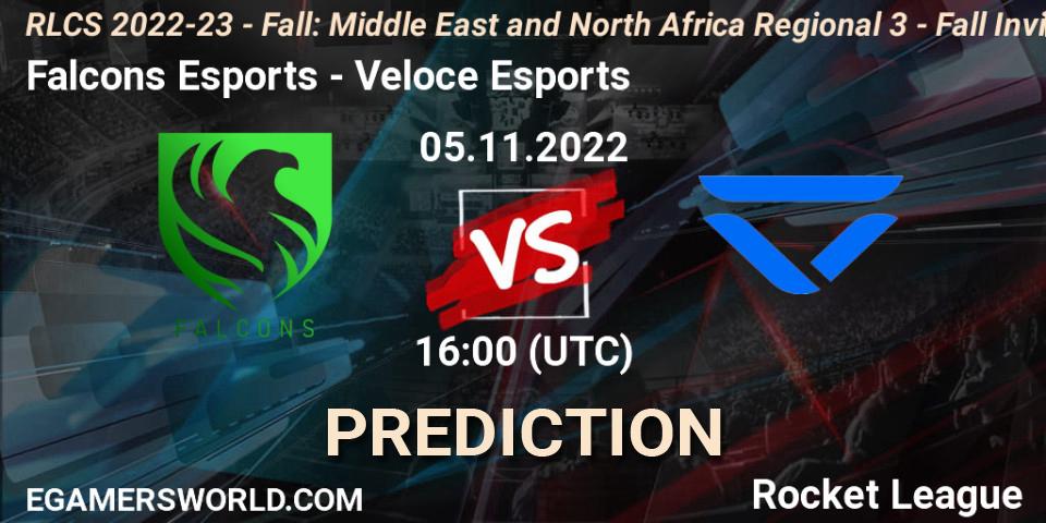 Falcons Esports vs Veloce Esports: Match Prediction. 05.11.2022 at 16:00, Rocket League, RLCS 2022-23 - Fall: Middle East and North Africa Regional 3 - Fall Invitational