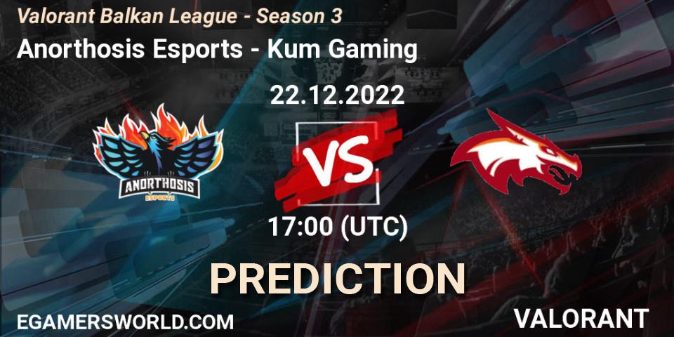 Anorthosis Esports vs Kum Gaming: Match Prediction. 22.12.2022 at 17:00, VALORANT, Valorant Balkan League - Season 3