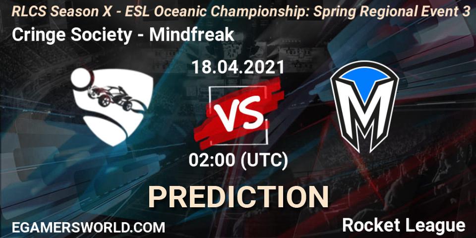 Cringe Society vs Mindfreak: Match Prediction. 18.04.2021 at 02:00, Rocket League, RLCS Season X - ESL Oceanic Championship: Spring Regional Event 3