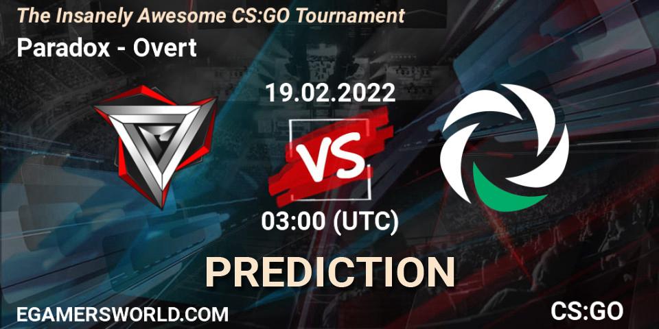 Paradox vs Overt: Match Prediction. 19.02.2022 at 02:30, Counter-Strike (CS2), The Insanely Awesome CS:GO Tournament