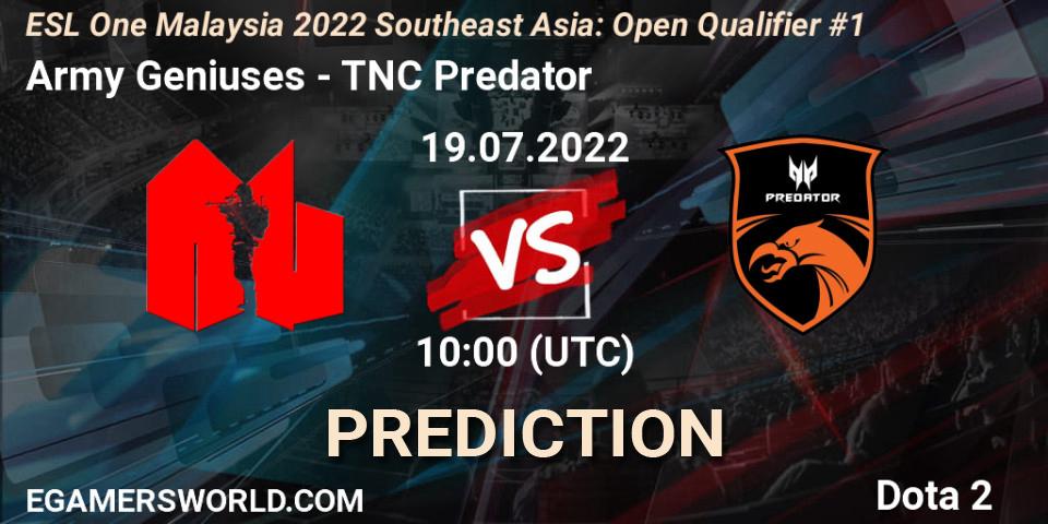 Army Geniuses vs TNC Predator: Match Prediction. 19.07.22, Dota 2, ESL One Malaysia 2022 Southeast Asia: Open Qualifier #1