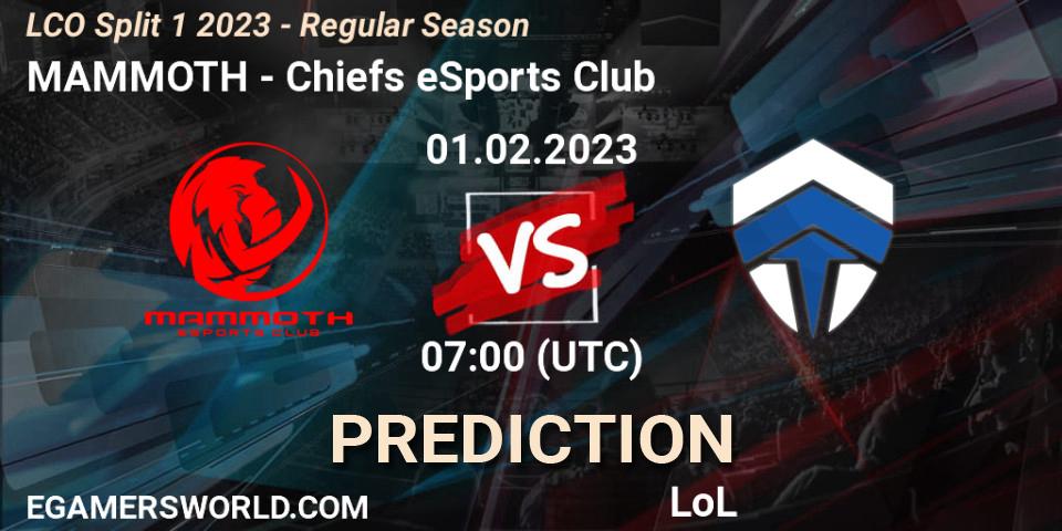 MAMMOTH vs Chiefs eSports Club: Match Prediction. 01.02.2023 at 07:00, LoL, LCO Split 1 2023 - Regular Season