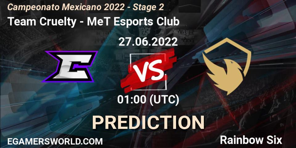 Team Cruelty vs MeT Esports Club: Match Prediction. 27.06.2022 at 00:00, Rainbow Six, Campeonato Mexicano 2022 - Stage 2