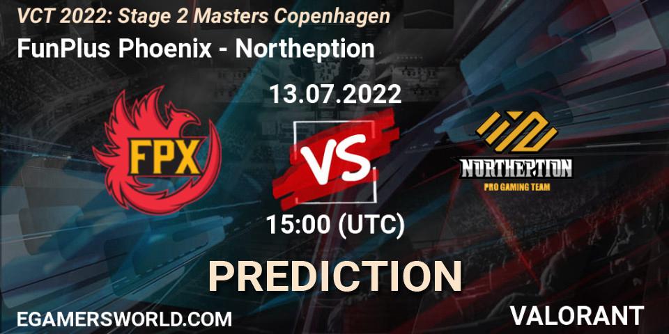 FunPlus Phoenix vs Northeption: Match Prediction. 13.07.2022 at 15:15, VALORANT, VCT 2022: Stage 2 Masters Copenhagen