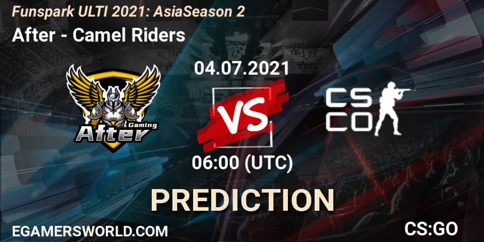 After vs Camel Riders: Match Prediction. 04.07.2021 at 06:00, Counter-Strike (CS2), Funspark ULTI 2021: Asia Season 2